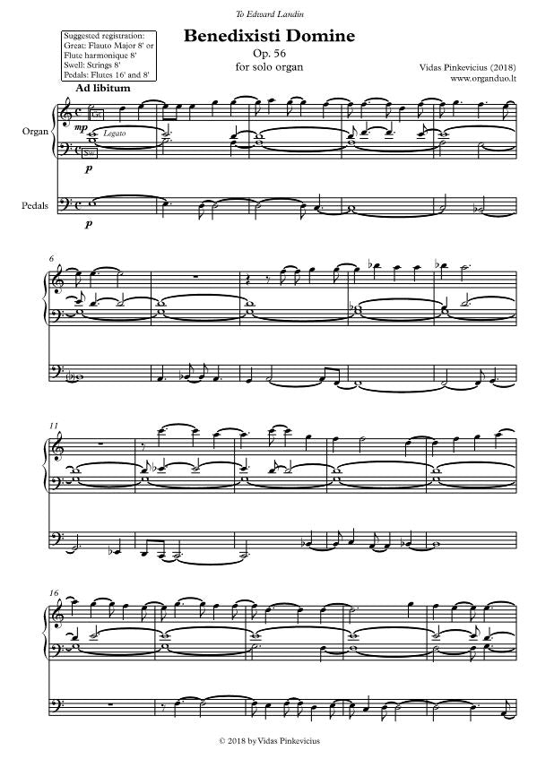 Benedixisti Domine, Op. 56 (2018) for solo organ by Vidas Pinkevicius