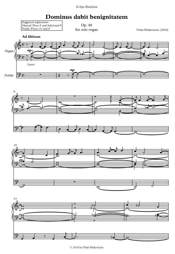 Dominus dabit benignitatem Op. 48 (2018) for solo organ by Vidas Pinkevicius