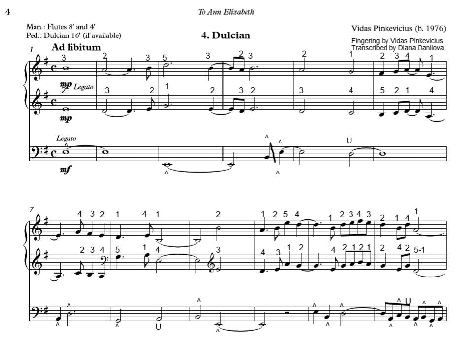 "Dulcian" from "Organ ABC" with Fingering and Pedaling by Vidas Pinkevicius