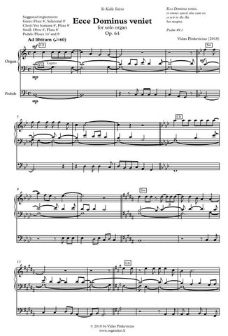 Ecce Dominus veniet, Op. 64 (2018) for solo organ by Vidas Pinkevicius