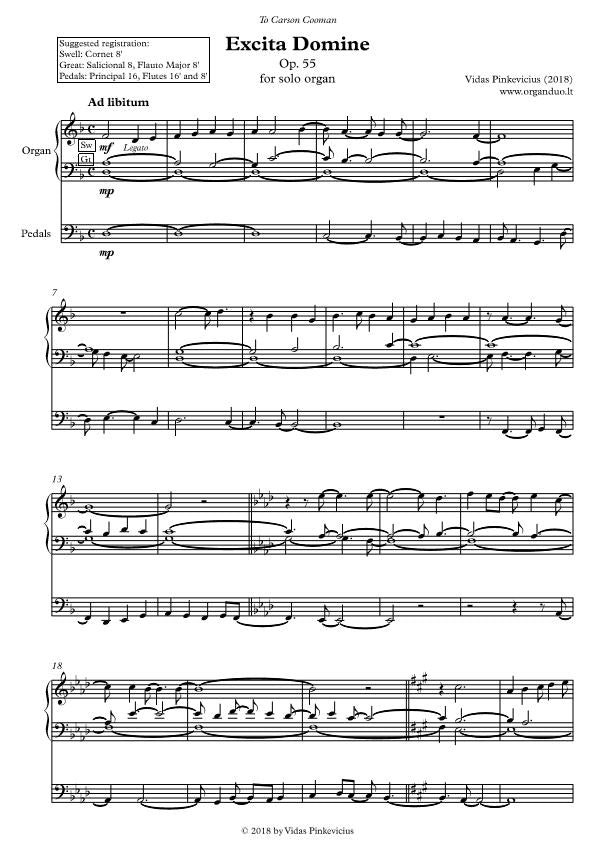 Excita Domine, Op. 55 (2018) for solo organ by Vidas Pinkevicius