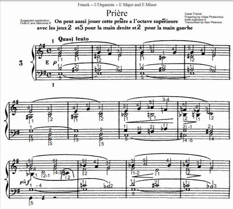 Priere in E Minor from L'Organiste by Cesar Franck with Fingering