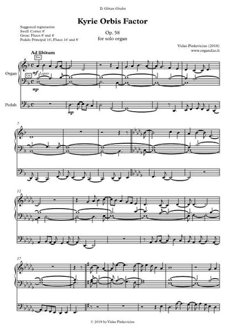 Kyrie Orbis Factor, Op. 58 (2018) for solo organ by Vidas Pinkevicius