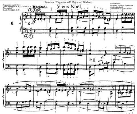 Vieux Noel (Maestoso in D Minor) from L'Organiste by Cesar Franck with Fingering
