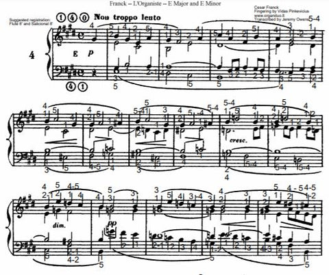 Non troppo lento in E Major from L'Organiste by Cesar Franck with Fingering