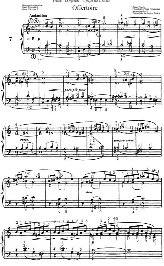 Offertoire in C Major from L'Organiste by Cesar Franck with Fingering