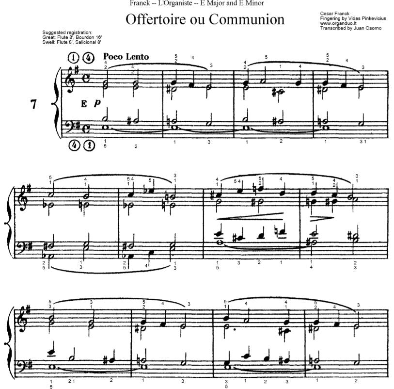 Offertory or Communion in E Minor from L'Organiste by Cesar Franck with Fingering