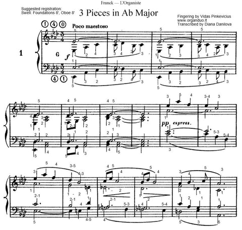 Poco Maestoso in Ab Major from L'Organiste by Cesar Franck with Fingering