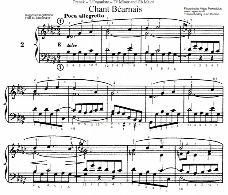 Poco Allegretto in Gb Major (Chant Bearnais) from L'Organiste by Cesar Franck with Fingering