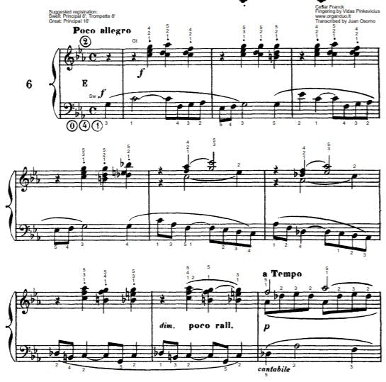 Poco Allegro in C Minor from L'Organiste by Cesar Franck with Fingering