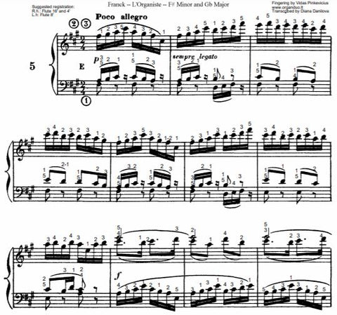 Poco Allegro in F# Minor from L'Organiste by Cesar Franck with Fingering