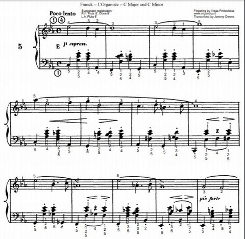 Poco Lento in C Minor from L'Organiste by Cesar Franck with Fingering