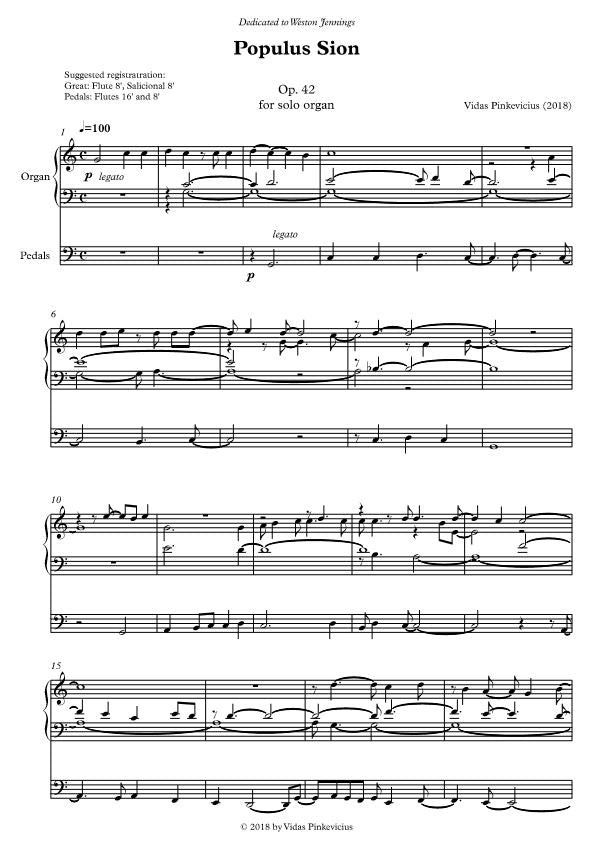 Populus Sion, Op. 42 For Solo Organ (Vidas Pinkevicius)