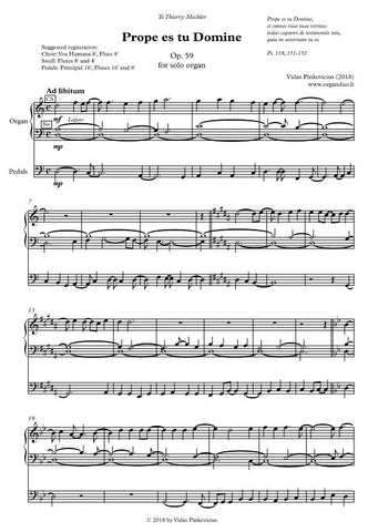 Prope es tu Domine, Op. 59 (2018) for solo organ by Vidas Pinkevicius