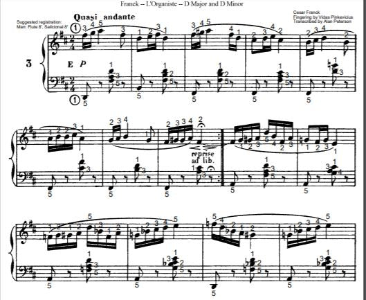 Quasi andante in D Major from L'Organiste by Cesar Franck with Fingering