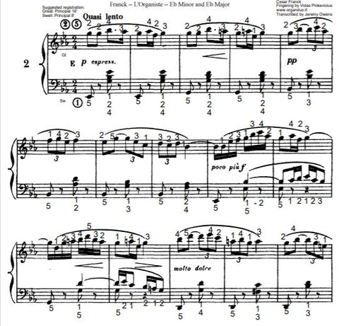 Quasi lento in Eb Major from L'Organiste by Cesar Franck with Fingering