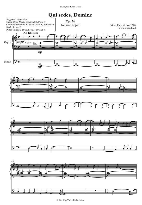 Qui sedes, Domine, Op. 54 (2018) for solo organ by Vidas Pinkevicius