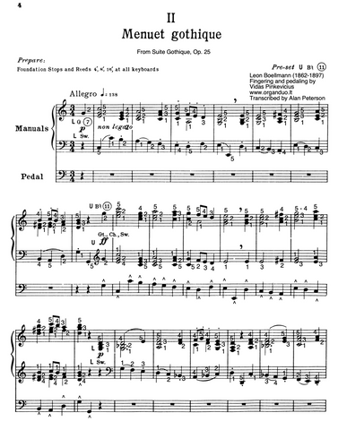 Menuet Gothique from Suite Gothique, Op. 25 by Leon Boellmann with Fingering and Pedaling