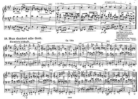 Nun danket alle Gott, Op. 135a No. 18 by Max Reger