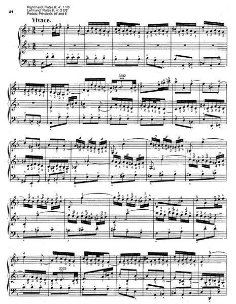 Trio Sonata No. 3 in D Minor, BWV 527 by J.S. Bach with fingering and pedaling