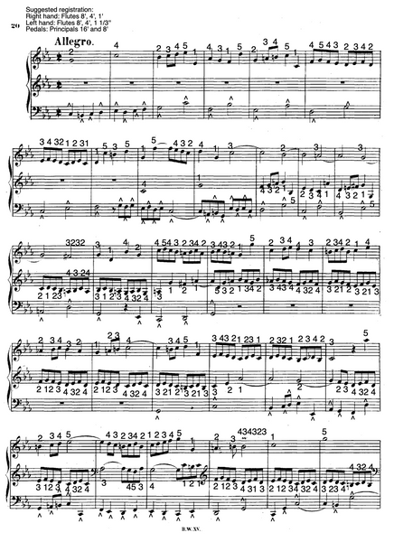 Trio Sonata No. 2 in C Minor, BWV 526 by J.S. Bach with fingering and pedaling