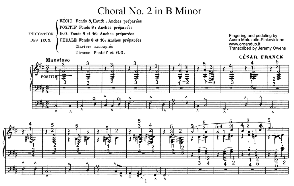 Chorale in B Minor by Cesar Franck with Fingering and Pedaling