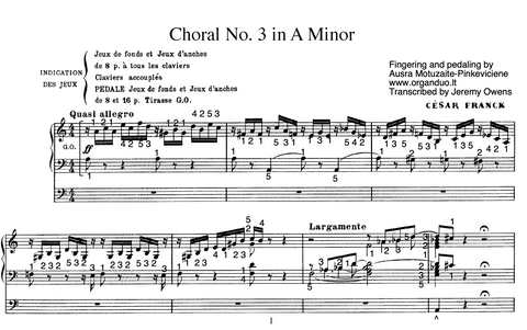 Chorale in A Minor by Cesar Franck with Fingering and Pedaling