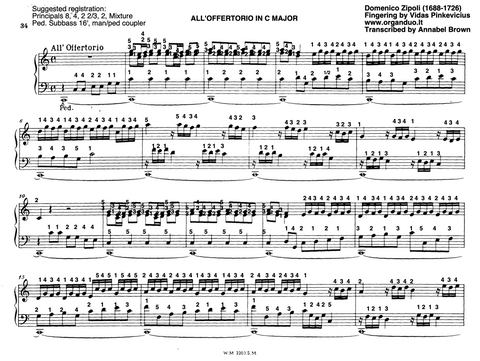 All'Offertorio in C Major by Domenico Zipoli with Fingering