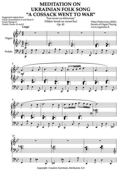 Meditation on Ukrainian Folk Song "A Cossack Went to War", Op. 82 (Organ Solo) by Vidas Pinkevicius (2022)