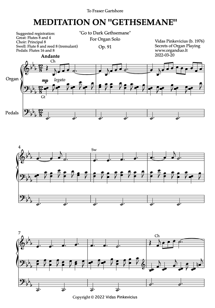 Meditation on "Gethsemane", Op. 91 (Organ Solo) by Vidas Pinkevicius (2022)