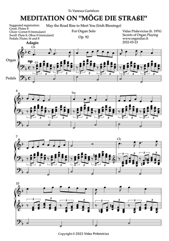 Meditation on "Möge die Straße", Op. 92 (Organ Solo) by Vidas Pinkevicius (2022)