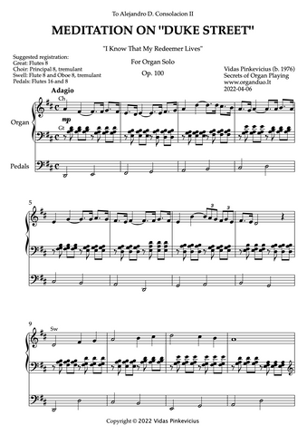 Meditation on "Duke Street", Op. 100 (Organ Solo) by Vidas Pinkevicius (2022)