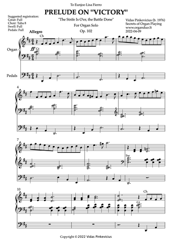 Prelude on "Victory", Op. 102 (Organ Solo) by Vidas Pinkevicius (2022)