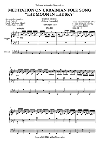 Meditation on Ukrainian Folk Song "The Moon in the Sky", Op. 103 (Organ Solo) by Vidas Pinkevicius (2022)