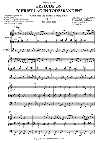 Prelude on "Christ lag in Todesbanden", Op. 107 (Organ Solo) - Vidas Pinkevicius (2022)