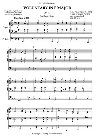 Voluntary in F Major, Op. 115 (Organ Solo) by Vidas Pinkevicius (2022)