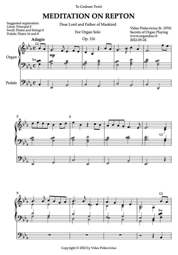 Meditation on Repton, Op. 116 (Organ Solo) by Vidas Pinkevicius