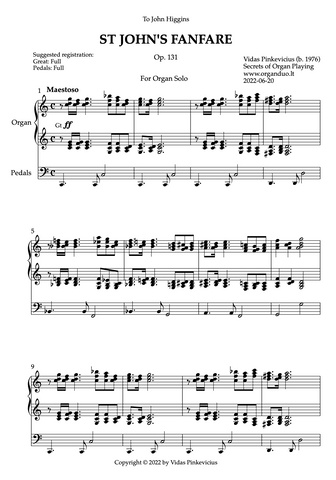 St John's Fanfare, Op. 131 (Organ Solo) by Vidas Pinkevicius (2022)