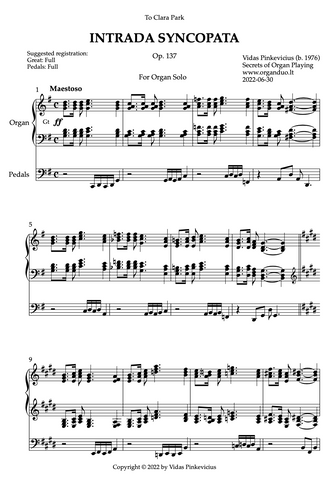 Intrada Syncopata, Op. 137 (Organ Solo) by Vidas Pinkevicius (2022)