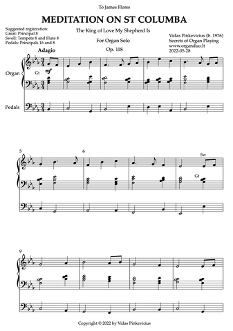 Meditation on St Columba, Op. 118 (Organ Solo) by Vidas Pinkevicius (2022)