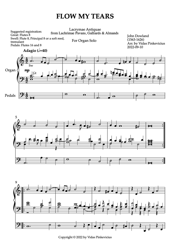 Flow My Tears (Organ Solo) by John Dowland