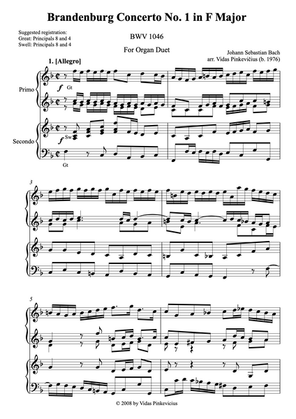 Brandenburg Concerto No. 1 in F Major, BWV 1046 by J.S. Bach (Organ Duet)