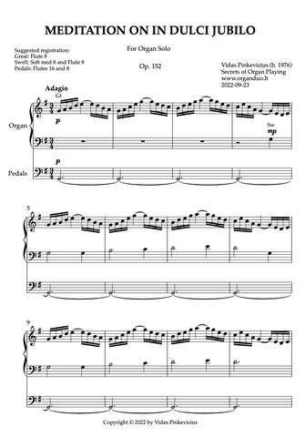Meditation on In dulci jubilo, Op. 152 (Organ Solo) by Vidas Pinkevicius (2022)