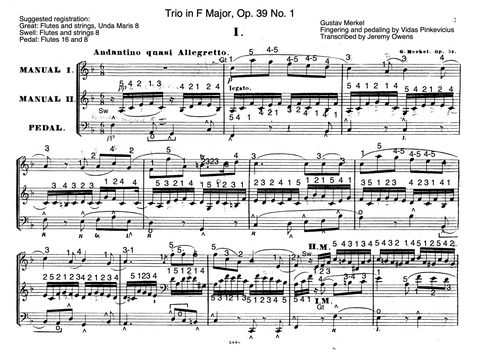 Trio in F Major, Op. 39 No. 1 by Gustav Merkel with fingering and pedaling