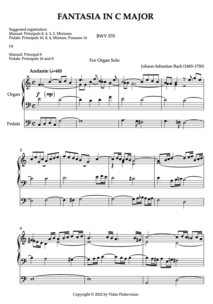 Fantasia in C Major, BWV 570 by J.S. Bach with Fugue in C Major by V. Pinkevicius