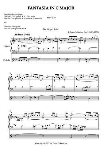Fantasia in C Major, BWV 570 by J.S. Bach with Fugue in C Major by V. Pinkevicius