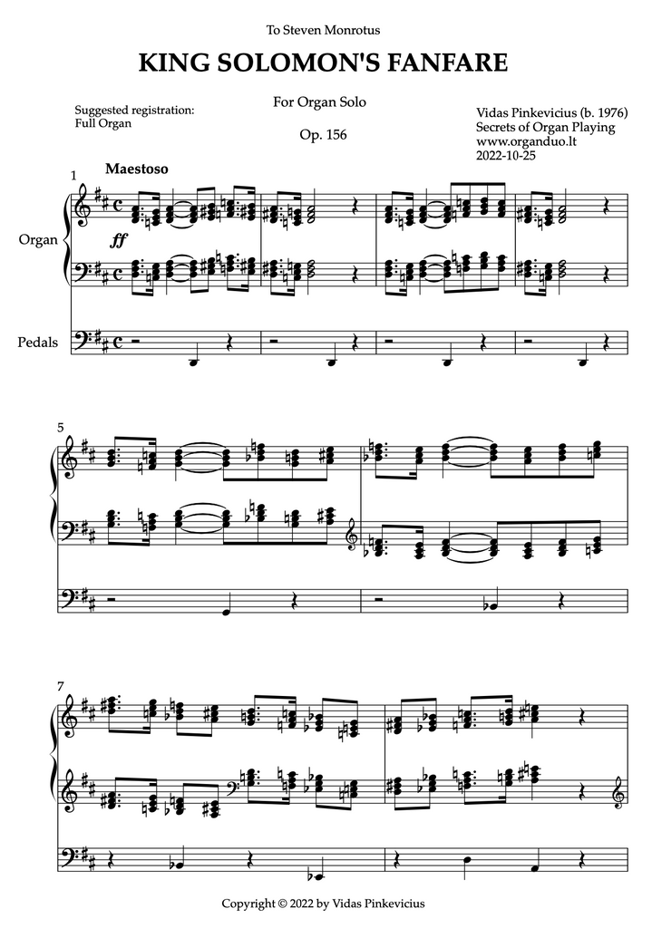 King Solomon's Fanfare, Op. 156 (Organ Solo) by Vidas Pinkevicius