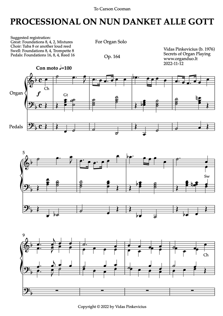 Processional on Nun danket alle Gott, Op. 164 (Organ Solo) by Vidas Pinkevicius