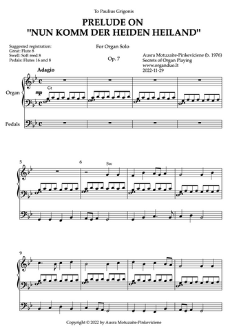 Prelude on "Nun komm der Heiden Heiland", Op. 7 (Organ Solo) by Ausra Motuzaite-Pinkeviciene
