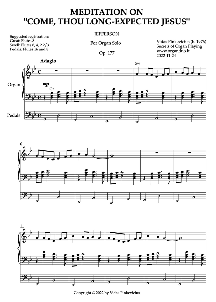 Meditation on "Come, Thou Long-Expected Jesus", Op. 177 (Organ Solo) by Vidas Pinkevicius
